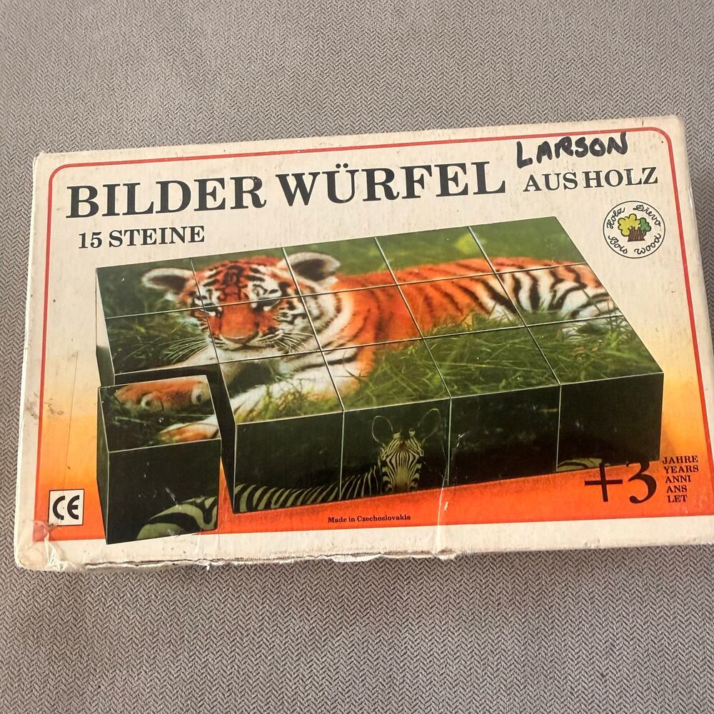 Vintage Larsen Bilder Würfel Wooden Picture Cubes Zoo Animals 15 Blocks Germany